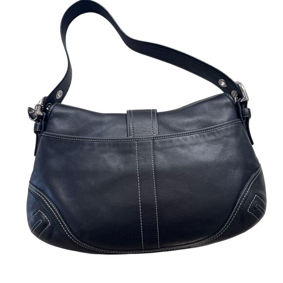 HOLD Coach Vintage Soho Black Leather Hobo Shoulder Bag 00s Buckle Silver F10192 - Picture 10 of 16